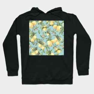 Watercolor lemon drawing on blue Hoodie